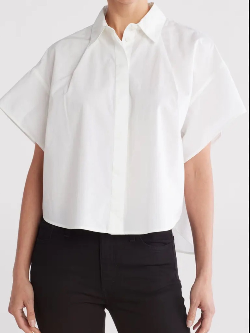 Rag & Bone Maura Cotton Poplin White Button Up Shirt Short Sleeve Top Boxy Crop